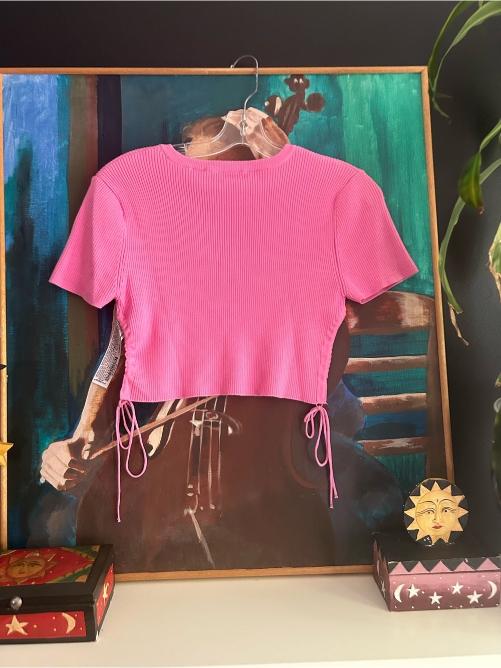 ZARA Hot Pink Ribbed Drawstring Crop Top Short Sleeve Y2K Women’s Small Tee - Picture 12 of 16